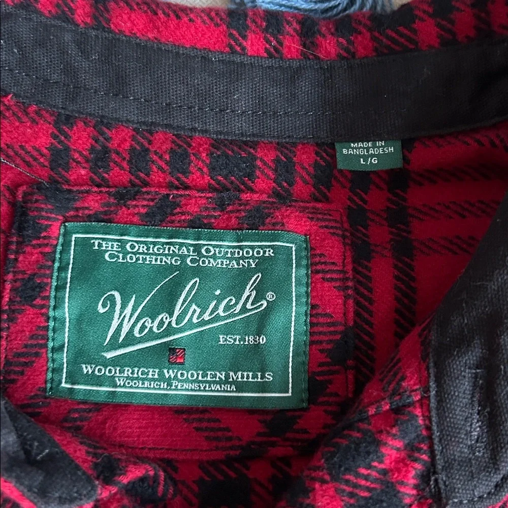 NWOT Woolrich Red‎ /Black Checkered Flannel Shirt Jacket /Pockets Men’s Size L